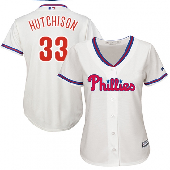 Women's Majestic Philadelphia Phillies #33 Drew Hutchison Replica Cream Alternate Cool Base MLB Jersey - Ujersey