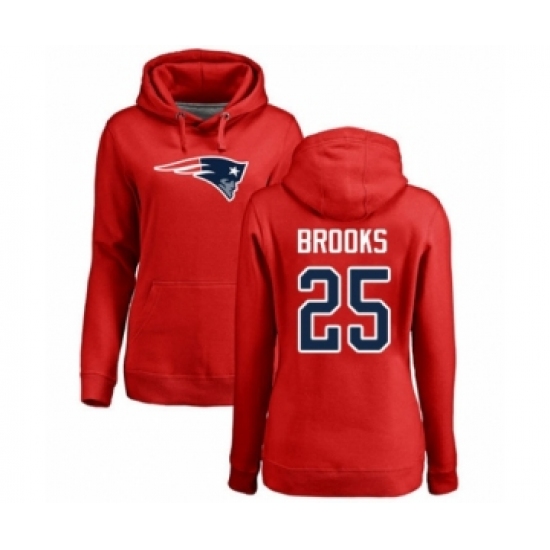 Football Women's New England Patriots #25 Terrence Brooks Red Name & Number Logo Pullover Hoodie - Ujersey