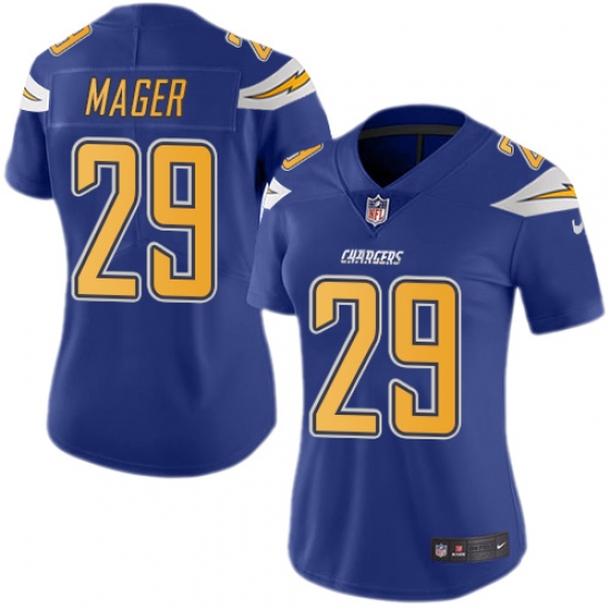 Women's Nike Los Angeles Chargers #29 Craig Mager Limited Electric Blue Rush Vapor Untouchable NFL Jersey - Ujersey