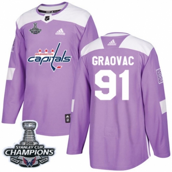 Men's Adidas Washington Capitals #91 Tyler Graovac Authentic Purple Fights Cancer Practice 2018 Stanley Cup Final Champions NHL Jersey - Ujersey