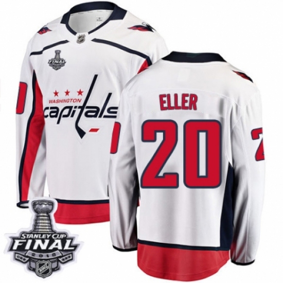 Men's Washington Capitals #20 Lars Eller Fanatics Branded White Away Breakaway 2018 Stanley Cup Final NHL Jersey - Ujersey