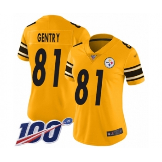 Women's Pittsburgh Steelers #81 Zach Gentry Limited Gold Inverted Legend 100th Season Football Jersey - Ujersey