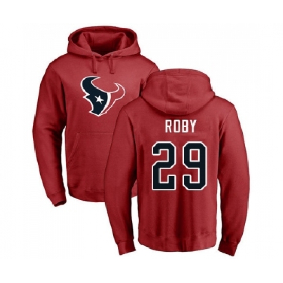 Football Houston Texans #29 Bradley Roby Red Name & Number Logo Pullover Hoodie - Ujersey