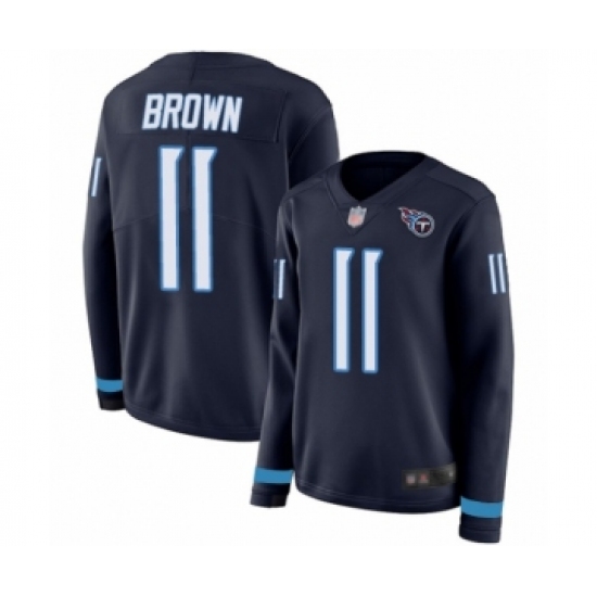 Women's Tennessee Titans #11 A.J. Brown Limited Navy Blue Therma Long Sleeve Football Jersey - Ujersey