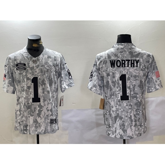 Men's Kansas City Chiefs #1 Xavier Worthy Arctic Camo 2024 FUSE Salute to Service Limited Stitched Jersey - Ujersey