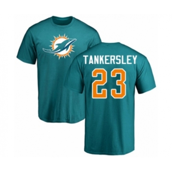 Football Miami Dolphins #23 Cordrea Tankersley Aqua Green Name & Number Logo T-Shirt - Ujersey