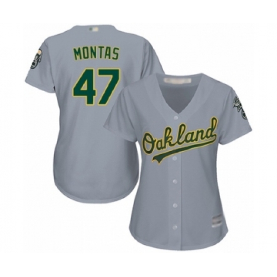 Women's Oakland Athletics #47 Frankie Montas Authentic Grey Road Cool Base Baseball Player Jersey - Ujersey