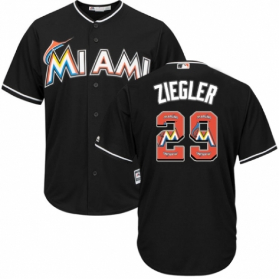 Men's Majestic Miami Marlins #29 Brad Ziegler Authentic Black Team Logo Fashion Cool Base MLB Jersey - Ujersey