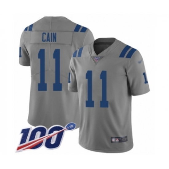Men's Indianapolis Colts #11 Deon Cain Limited Gray Inverted Legend 100th Season Football Jersey - Ujersey