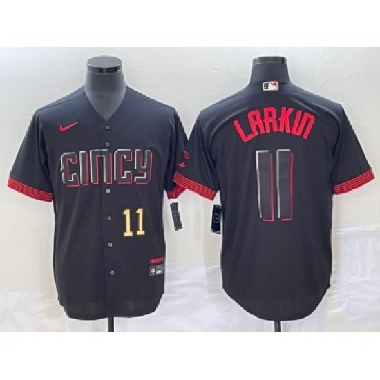 Men's Cincinnati Reds #11 Barry Larkin Number Black 2023 City Connect Cool Base Stitched Jersey2 - Ujersey
