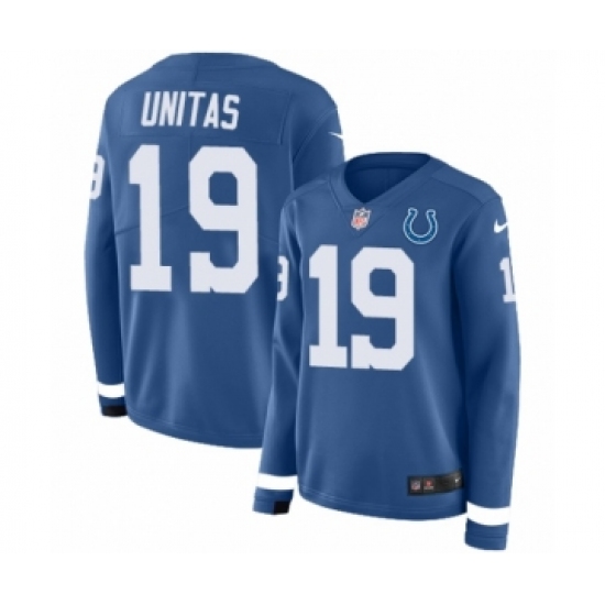 Women's Nike Indianapolis Colts #19 Johnny Unitas Limited Blue Therma Long Sleeve NFL Jersey - Ujersey
