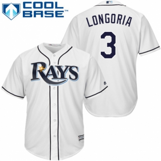Men's Majestic Tampa Bay Rays #3 Evan Longoria Replica White Home Cool Base MLB Jersey - Ujersey