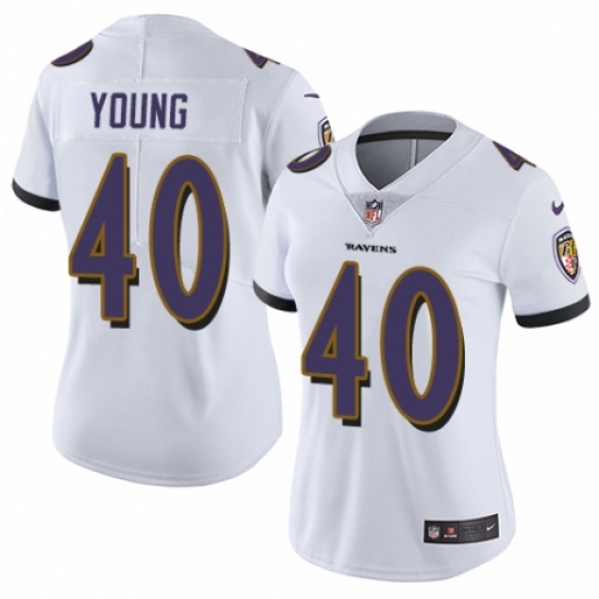 Women's Nike Baltimore Ravens #40 Kenny Young White Vapor Untouchable Limited Player NFL Jersey - Ujersey