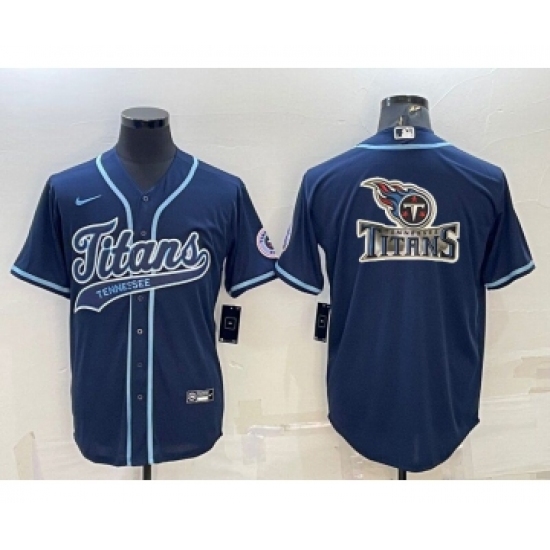 Men's Tennessee Titans Navy Blue Team Big Logo With Patch Cool Base Stitched Baseball Jersey - Ujersey
