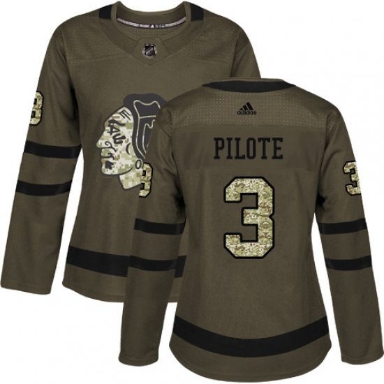 Women's Reebok Chicago Blackhawks #3 Pierre Pilote Authentic Green Salute to Service NHL Jersey