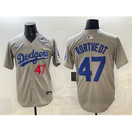 Men's Los Angeles Dodgers #47 Ben Rortvedt Gray 2025 World Series Limited Stitched Baseball Jersey - Ujersey