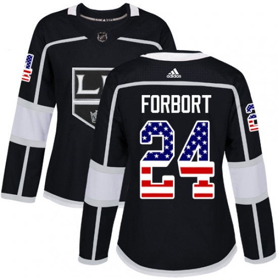 Women's Adidas Los Angeles Kings #24 Derek Forbort Authentic Black USA Flag Fashion NHL Jersey - Ujersey