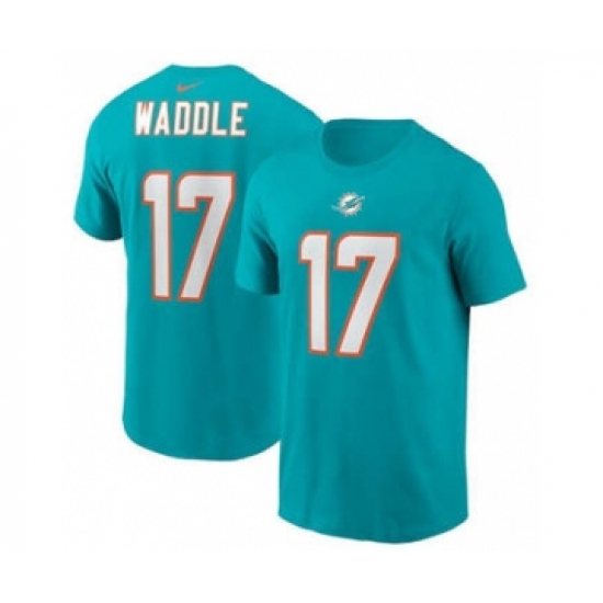 Men's Miami Dolphins #17 Jaylen Waddle 2021 Aqua Football Draft First Round Pick Player Name & Number Football T-Shirt - Ujersey