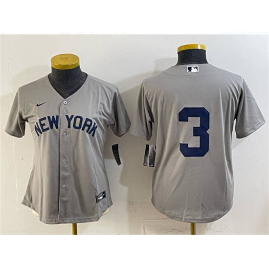 Women's New York Yankees #3 Babe Ruth Gray Cool Base Stitched Baseball Jersey(Run Small) - Ujersey