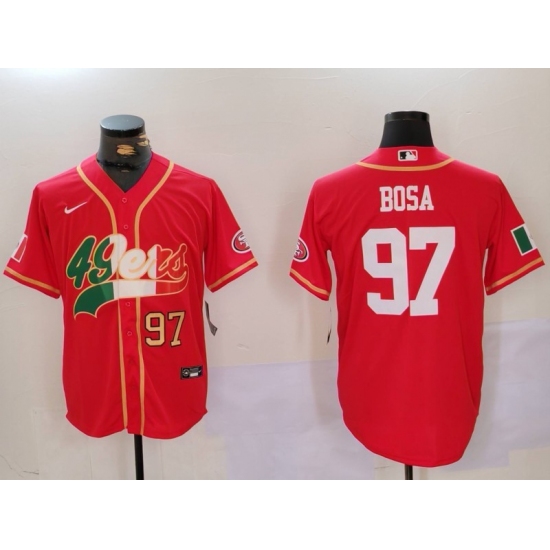 Men's San Francisco 49ers #97 Nick Bosa Red With Cool Base Stitched Baseball Jerseys - Ujersey