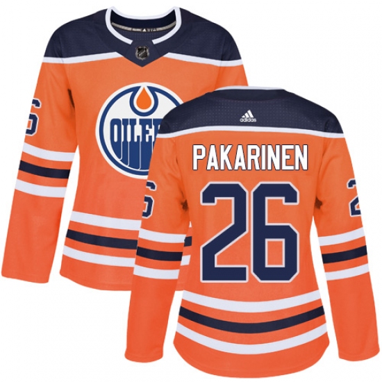 Women's Adidas Edmonton Oilers #26 Iiro Pakarinen Authentic Orange Home NHL Jersey - Ujersey