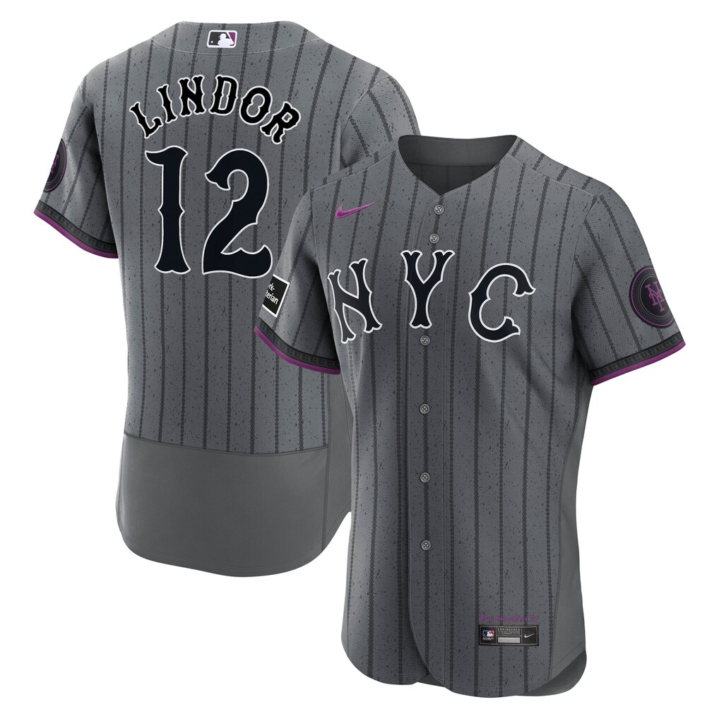 Men's New York Mets Francisco Lindor Nike Gray City Connect Authentic Sponsor Patch Jersey - Ujersey