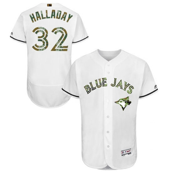 Men's Majestic Toronto Blue Jays #32 Roy Halladay Authentic White 2016 Memorial Day Fashion Flex Base MLB Jersey - Ujersey