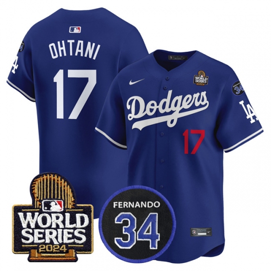 Men's Los Angeles Dodgers #17 Shohei Ohtani Royal 2024 World Series With Fernando Memorial Limited Stitched Baseball Jersey - ujerseystore