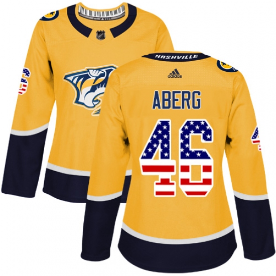 Women's Adidas Nashville Predators #46 Pontus Aberg Authentic Gold USA Flag Fashion NHL Jersey - Ujersey
