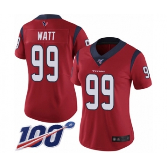 Women's Nike Houston Texans #99 J.J. Watt Red Alternate Vapor Untouchable Limited Player 100th Season NFL Jersey - Ujersey