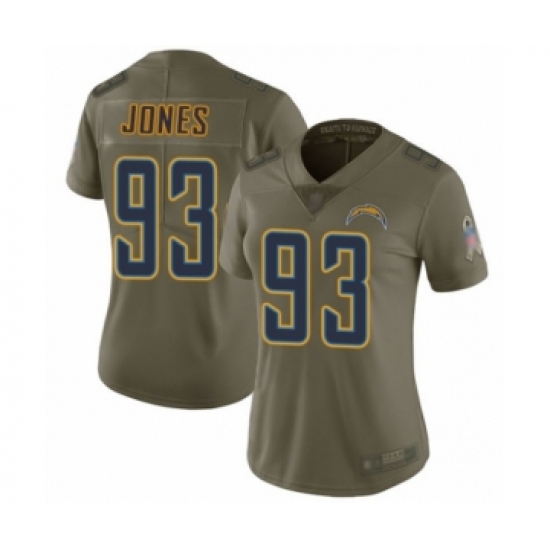 Women's Los Angeles Chargers #93 Justin Jones Limited Olive 2017 Salute to Service Football Jersey - Ujersey