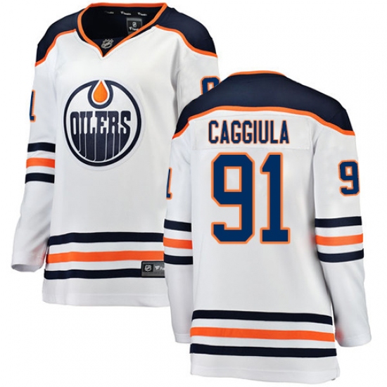 Women's Edmonton Oilers #91 Drake Caggiula Authentic White Away Fanatics Branded Breakaway NHL Jersey - Ujersey