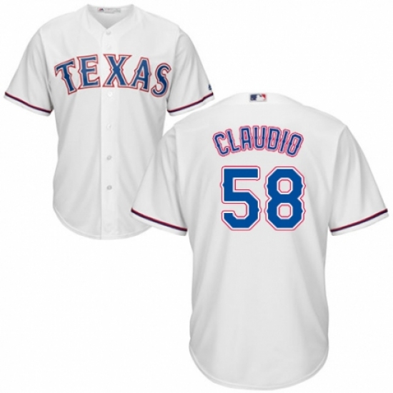 Youth Majestic Texas Rangers #58 Alex Claudio Authentic White Home Cool Base MLB Jersey - Ujersey