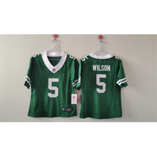 Women's New York Jets #5 Garrett Wilson Green 2024 FU.S.E Vapor Football Stitched Jersey - Ujersey