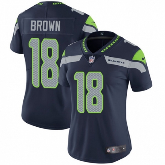 Women's Nike Seattle Seahawks #18 Jaron Brown Navy Blue Team Color Vapor Untouchable Limited Player NFL Jersey - Ujersey