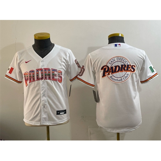 Youth San Diego Padres Team Big Logo White Mexico Cool Base Stitched Baseball Jersey - Ujersey
