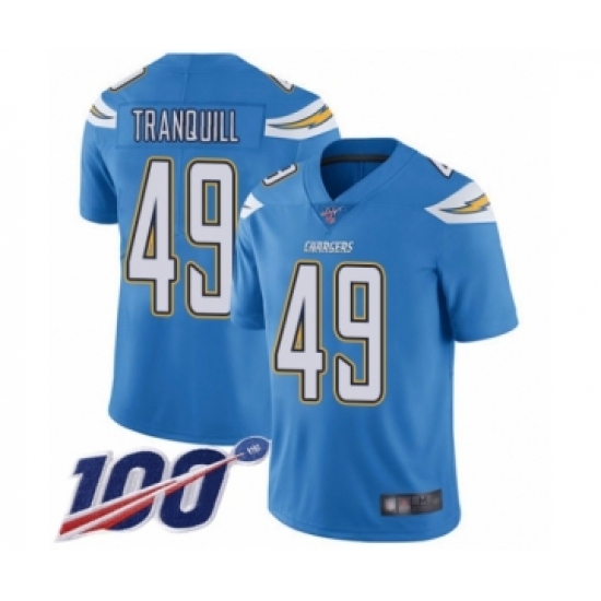 Men's Los Angeles Chargers #49 Drue Tranquill Electric Blue Alternate Vapor Untouchable Limited Player 100th Season Football Jersey - Ujersey
