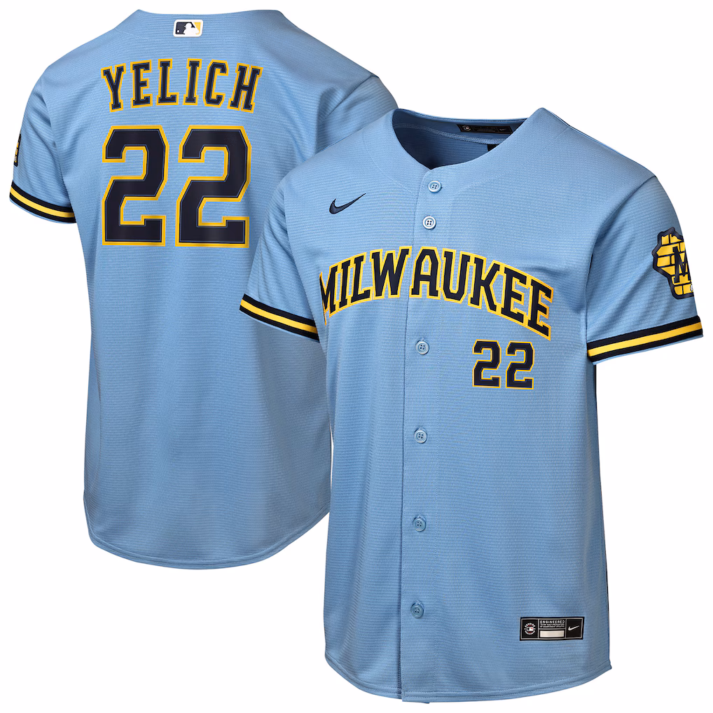 Youth Milwaukee Brewers Christian Yelich Nike Powder Blue Road Stadium Jersey - Ujersey