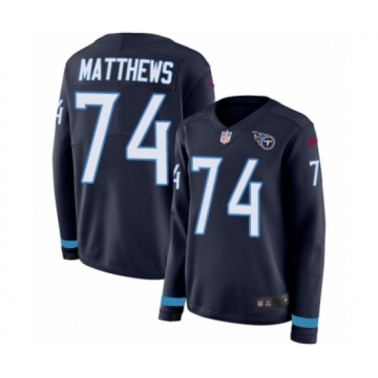 Women's Nike Tennessee Titans #74 Bruce Matthews Limited Navy Blue Therma Long Sleeve NFL Jersey - Ujersey