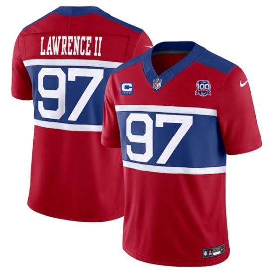 Men's New York Giants #97 Dexter Lawrence II Red 2024 F.U.S.E. Alternate With 3-Star C And 100TH Season Vapor Untouchable Limited Stitched Jersey - Ujersey