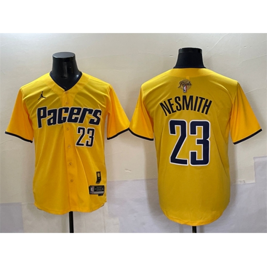 Men's Indiana Pacers #23 Aaron Nesmith Yellow 2025 Finals Vapor Stitched Baseball Jersey - Ujersey