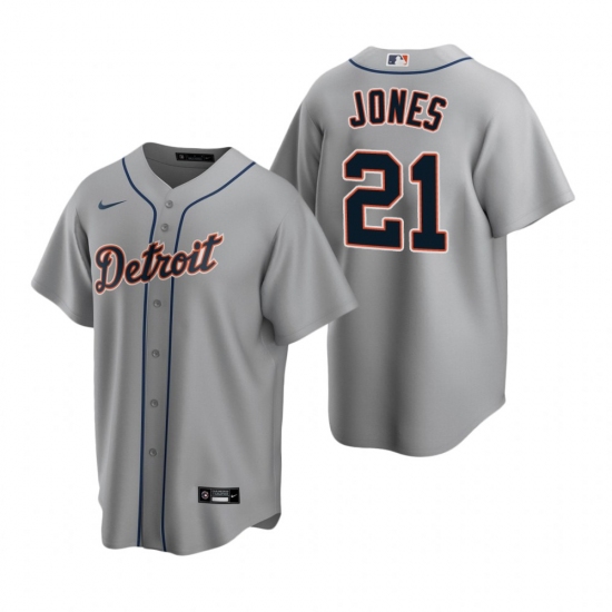 Men's Nike Detroit Tigers #21 JaCoby Jones Gray Road Stitched Baseball Jersey - Ujersey