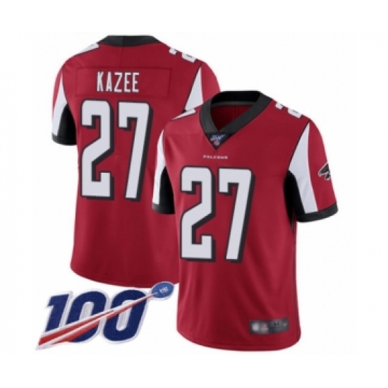 Men's Atlanta Falcons #27 Damontae Kazee Red Team Color Vapor Untouchable Limited Player 100th Season Football Jersey - Ujersey