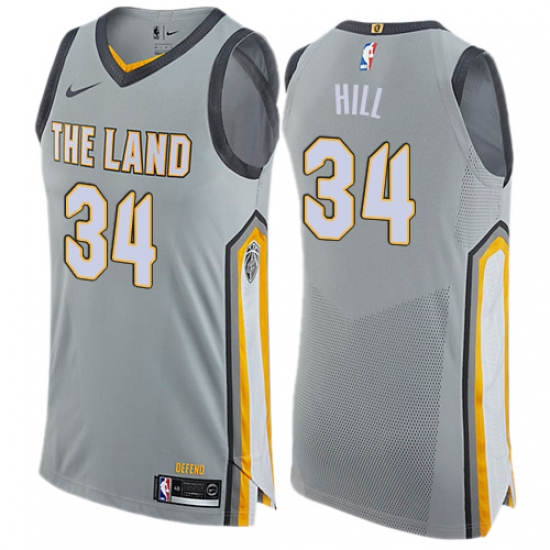 Men's Nike Cleveland Cavaliers #34 Tyrone Hill Authentic Gray NBA Jersey - City Edition - Ujersey