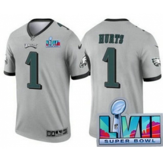 Men's Philadelphia Eagles #1 Jalen Hurts Limited Gray Inverted Super Bowl LVII Vapor Jersey - Ujersey