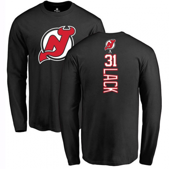 NHL Adidas New Jersey Devils #31 Eddie Lack Black Backer Long Sleeve T-Shirt - Ujersey