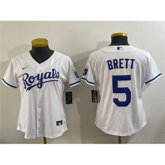 Youth Kansas City Royals #5 George Brett White Cool Base Stitched Baseball Jersey - Ujersey