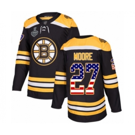 Youth Boston Bruins #27 John Moore Authentic Black USA Flag Fashion 2019 Stanley Cup Final Bound Hockey Jersey - Ujersey