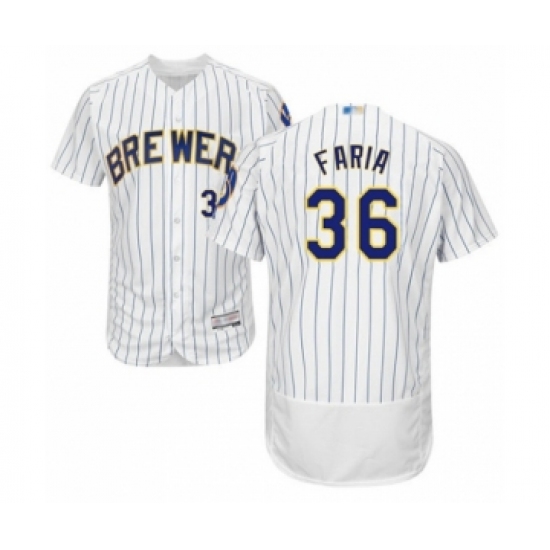 Men's Milwaukee Brewers #36 Jake Faria White Home Flex Base Authentic Collection Baseball Player Jersey - Ujersey