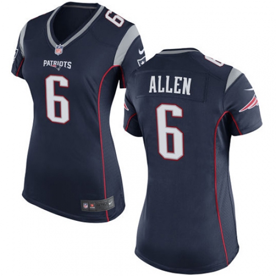 Women's Nike New England Patriots #6 Ryan Allen Game Navy Blue Team Color NFL Jersey - Ujersey